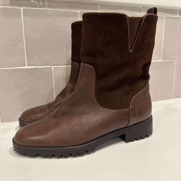 Massimo Dutti Brown Pull On Style Boots Faux Fur Lined Leather Suede Size 38 EU - Picture 1 of 8